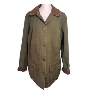 VTG LL Bean Flannel Lined Adirondack Barn Coat Jacket Womens Large Green 267093